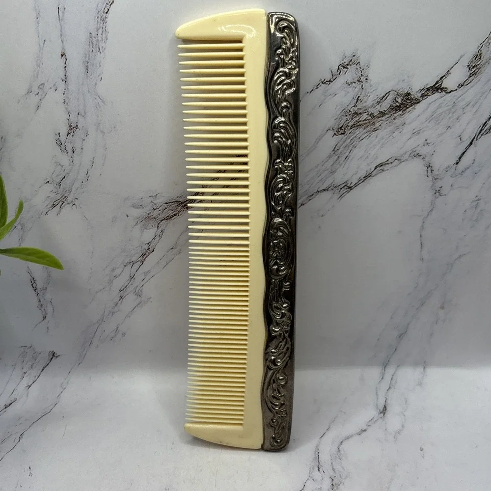 Vintage Ornate Silver Plate Hair Brush & Comb Set Vanity Dresser Collectible